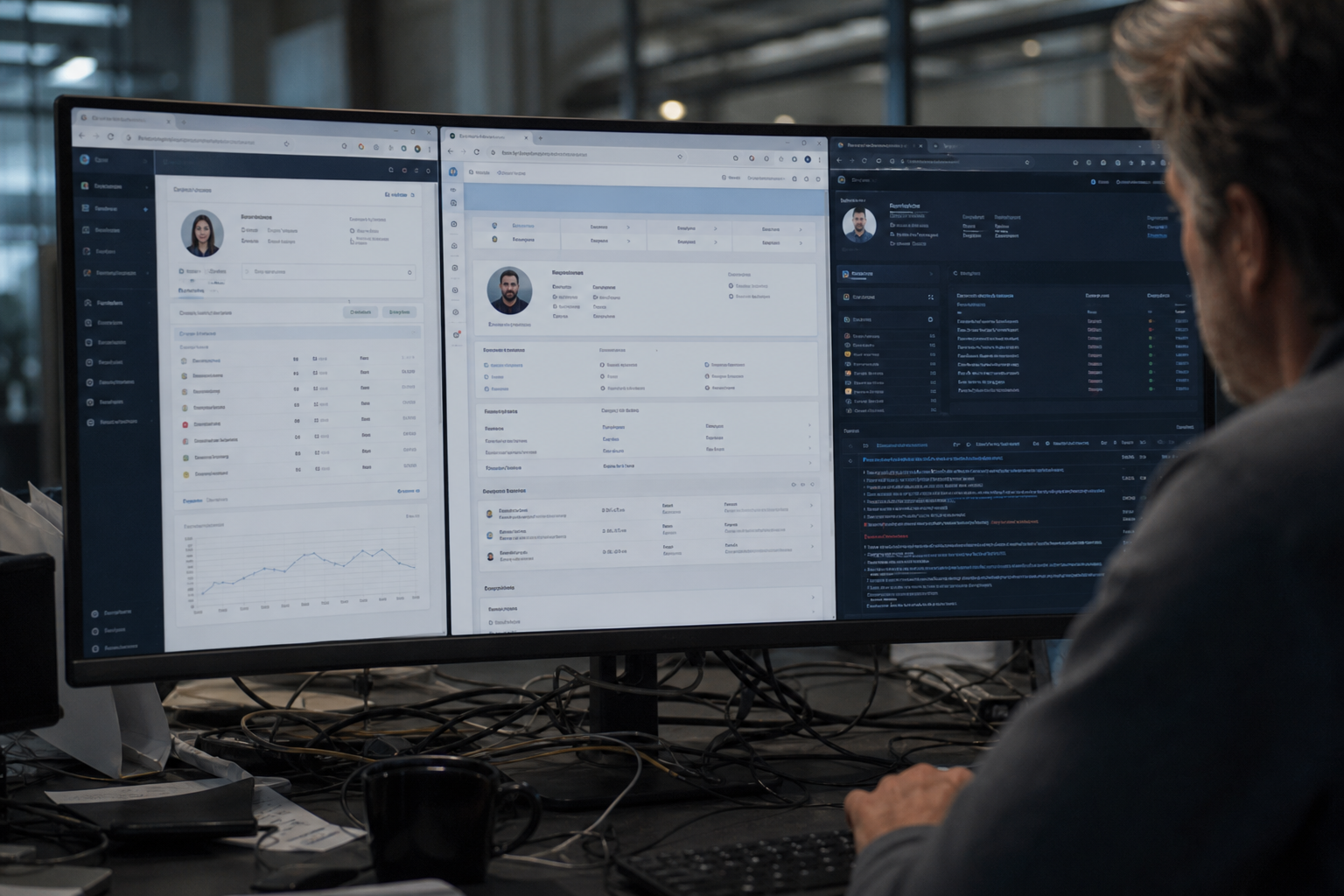 Multiple dashboards open showing conflicting operational data